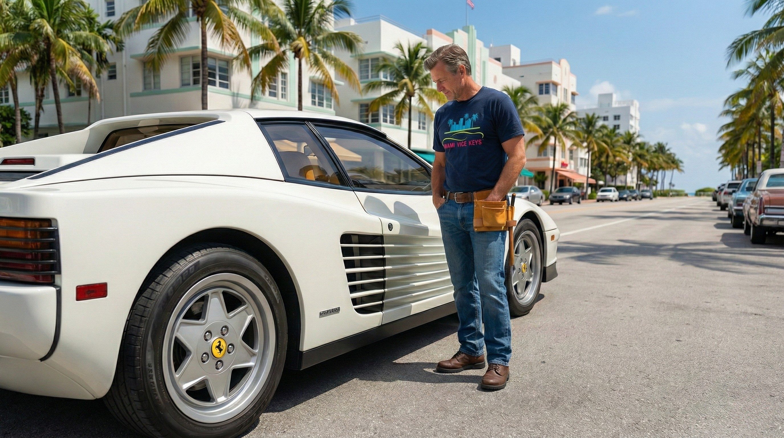 Miami Vice Keys locksmith servicing a Ferrari